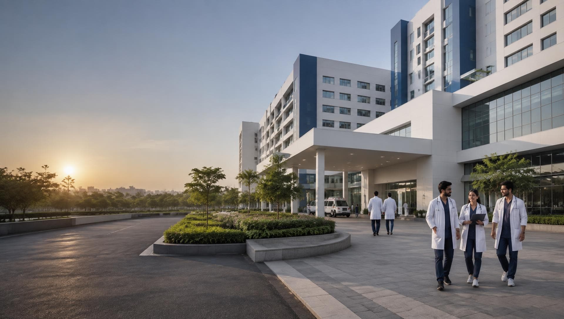 Contemporary medical college and teaching hospital campus
