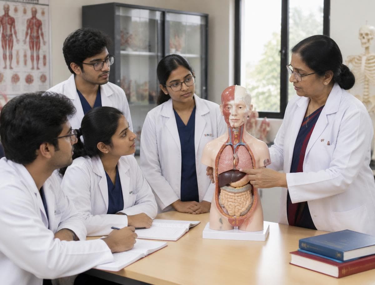Medical students learning anatomy with faculty guidance